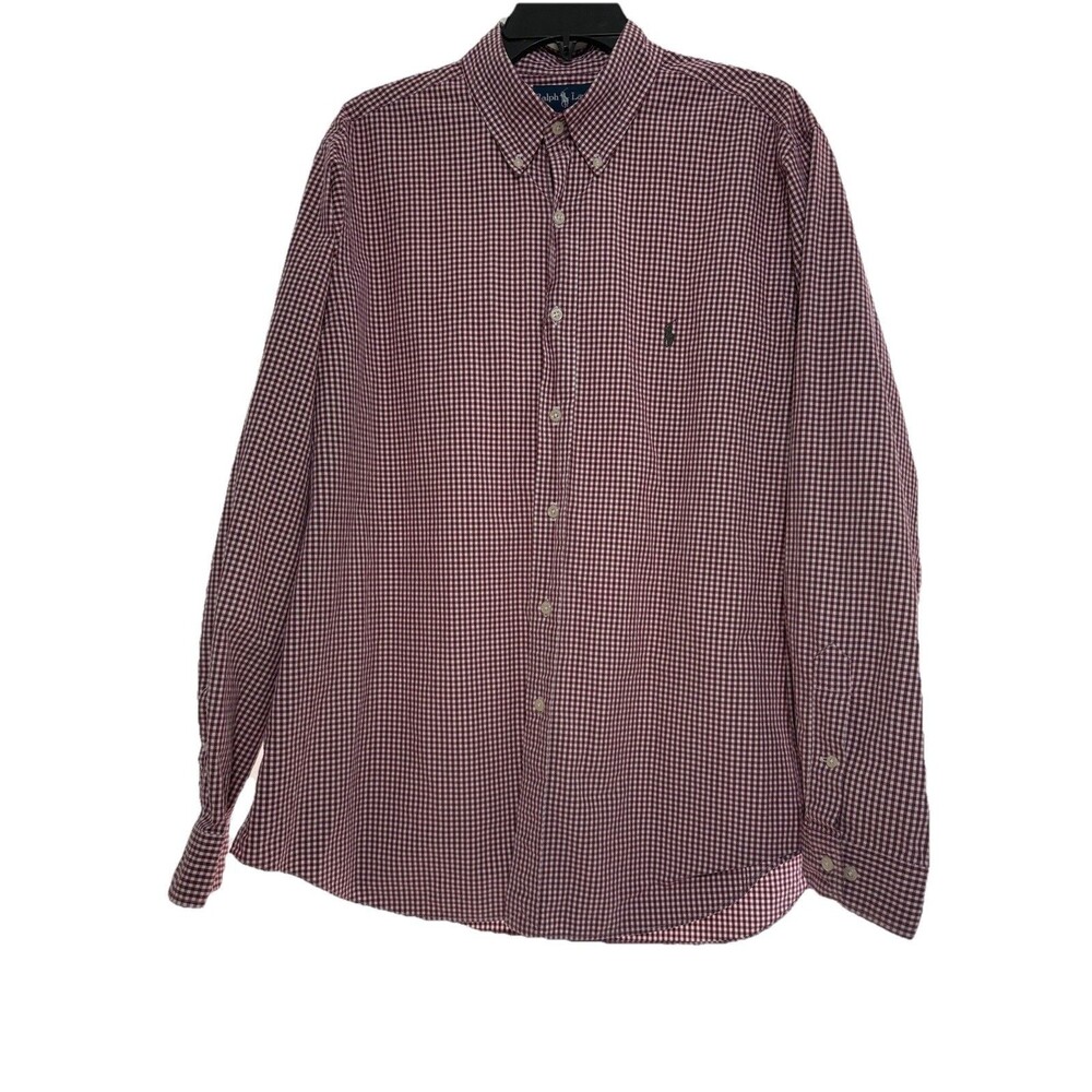 RALPH Lauren Classic Fit Dress Shirt Burgundy White Plaid Button-Down Sz 17/XL